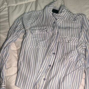 Fashion Nova Light Blue and White Striped Shirt